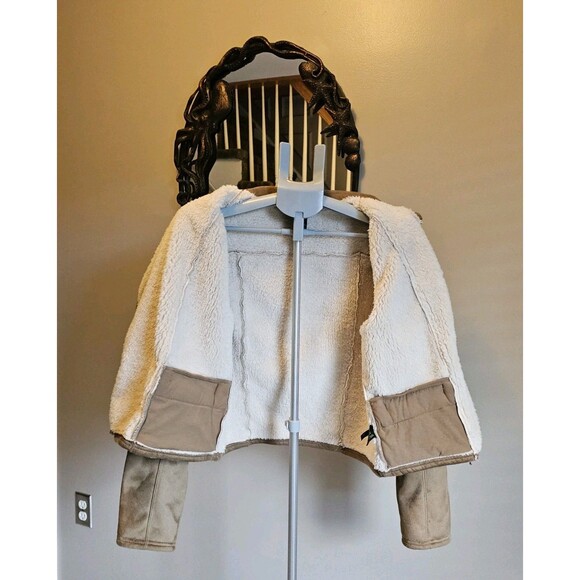 Lauren Ralph Lauren Tan Moto Jacket Faux Suede Sherpa Lined Womens Petite L PL - Picture 3 of 7